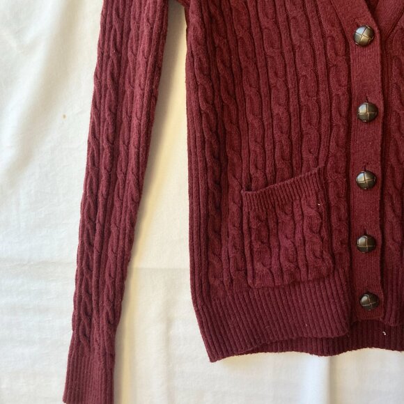 Abercrombie Fitch Burgundy Red Cotton Cardigan Sweater Womens Size M Cable Knit - Picture 6 of 16